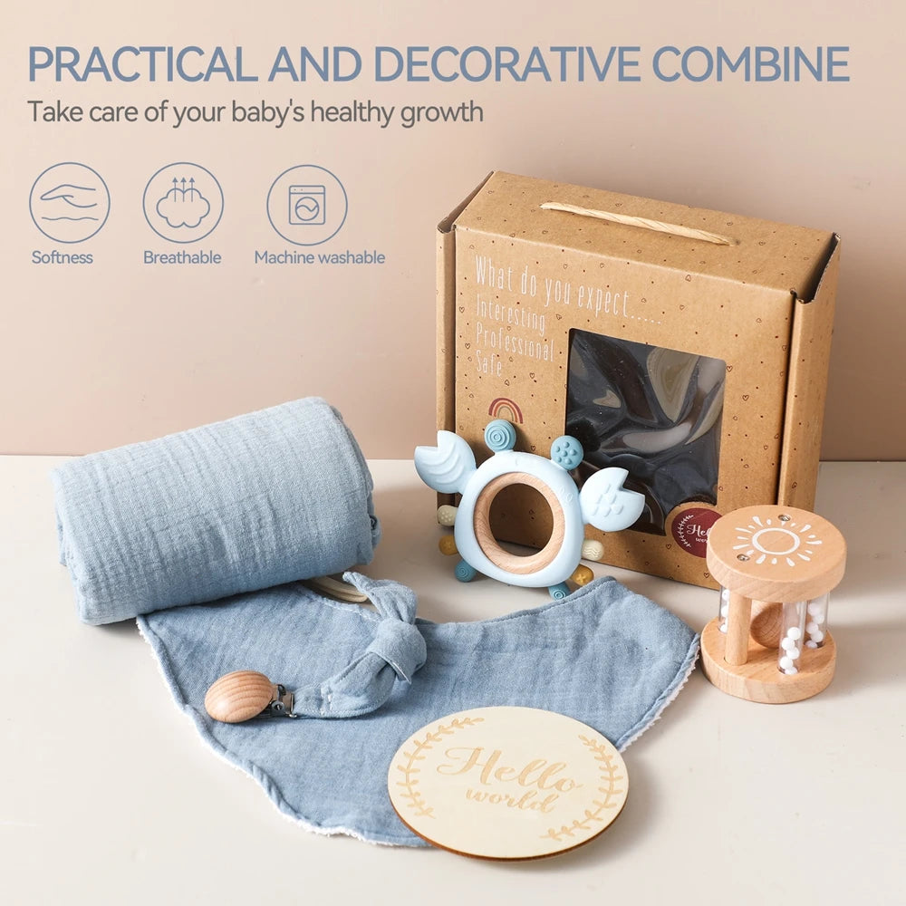 Baby Gift Set – Towel, Rattle & Teether Box