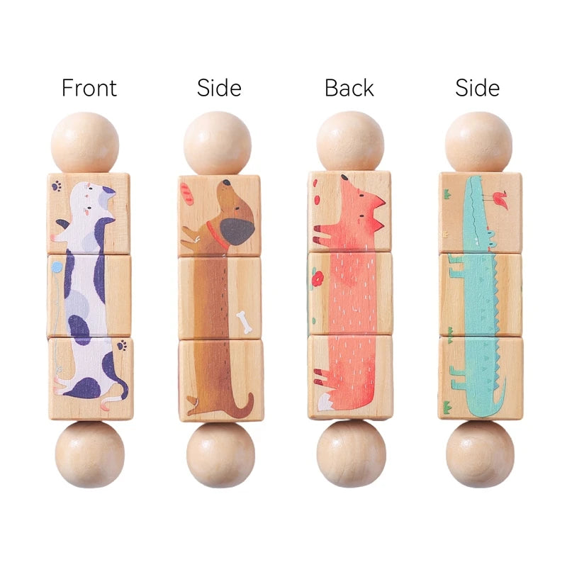 Wooden Baby Rattle – Rotating Animal Matching Toy