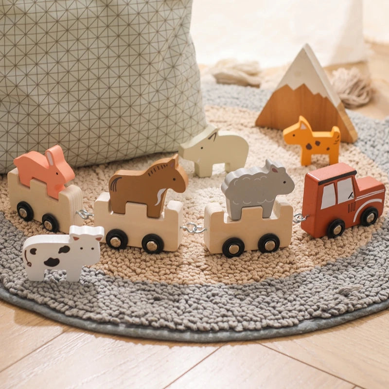 Wooden Animal Train Blocks – Montessori Stacking Toy