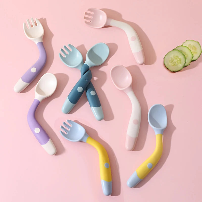 360° Silicone Baby Self-Feeding Spoon & Fork Set