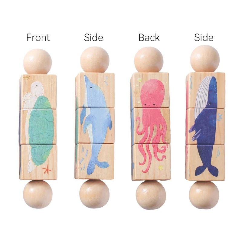 Wooden Baby Rattle – Rotating Animal Matching Toy