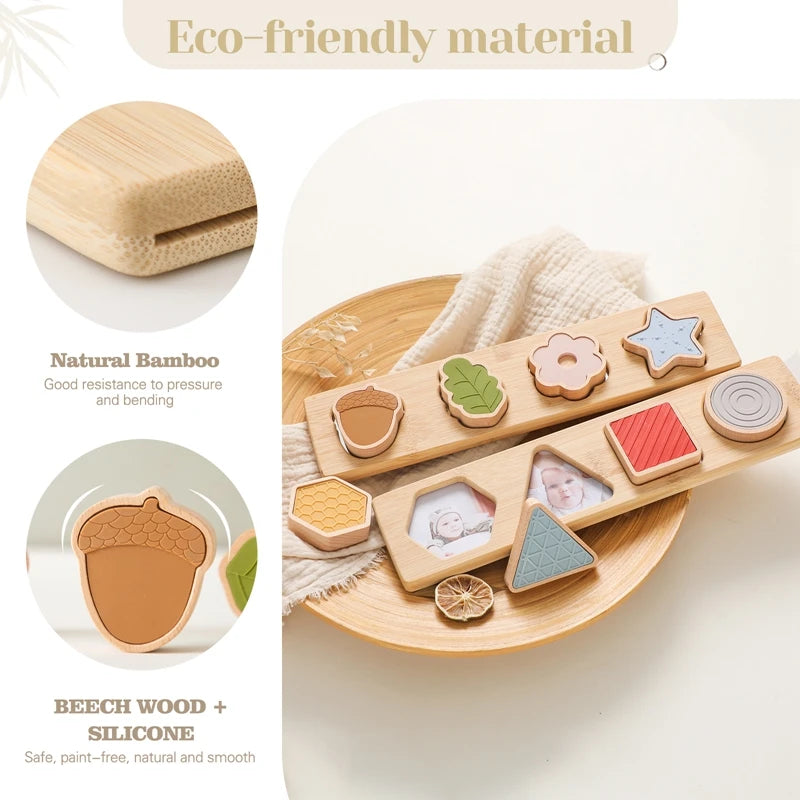 Montessori Wooden Shape Puzzle – Silicone Building Blocks