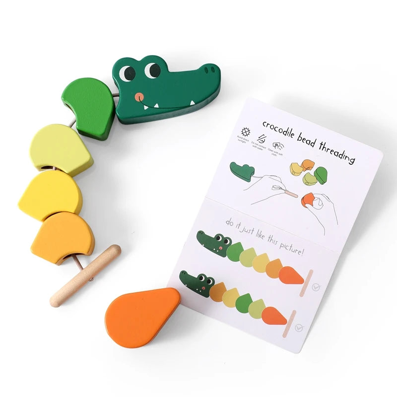 Montessori Wooden Crocodile Bead String Toy