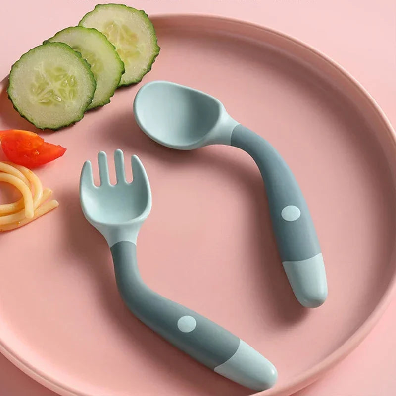 360° Silicone Baby Self-Feeding Spoon & Fork Set