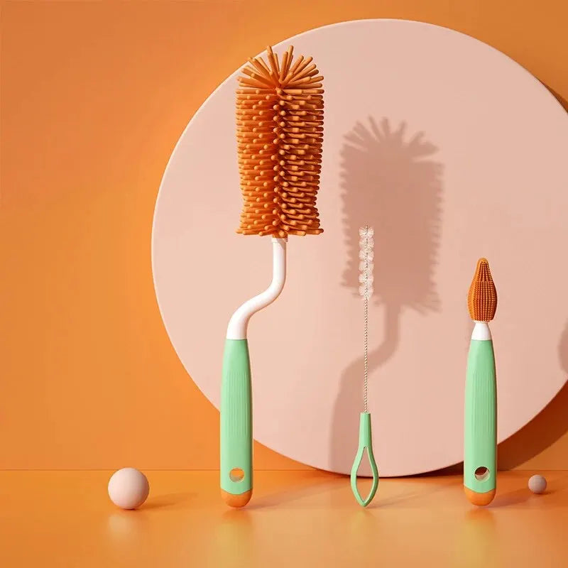 3-Piece Silicone Bottle Cleaning Brush Set
