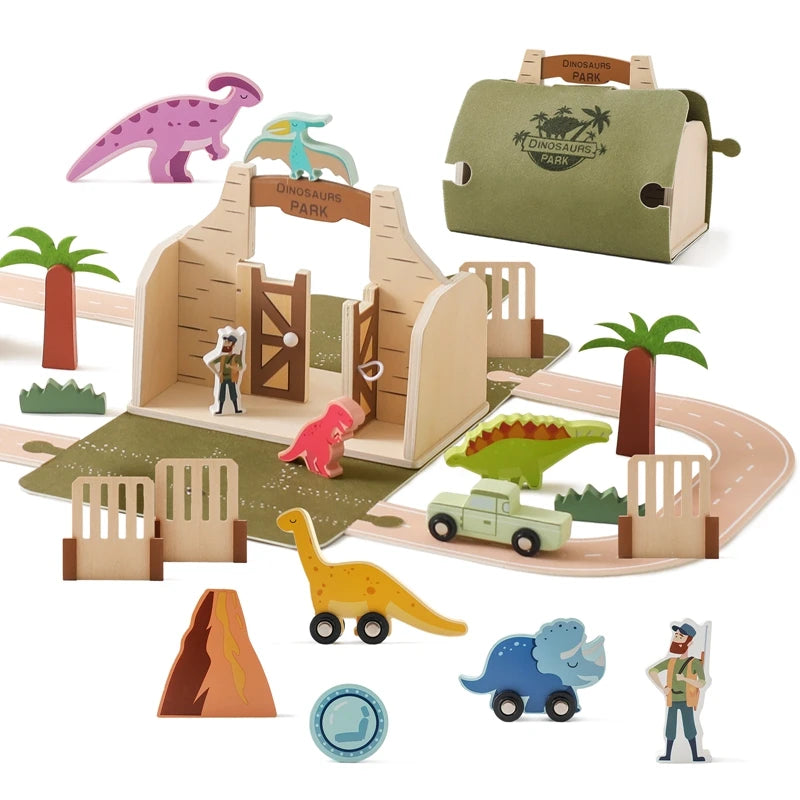 Dinosaur Scene Stacking Toy – Montessori Wooden Puzzle