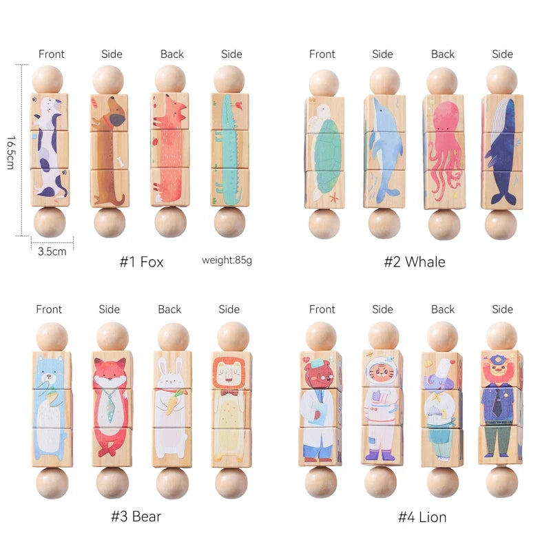 Wooden Baby Rattle – Rotating Animal Matching Toy