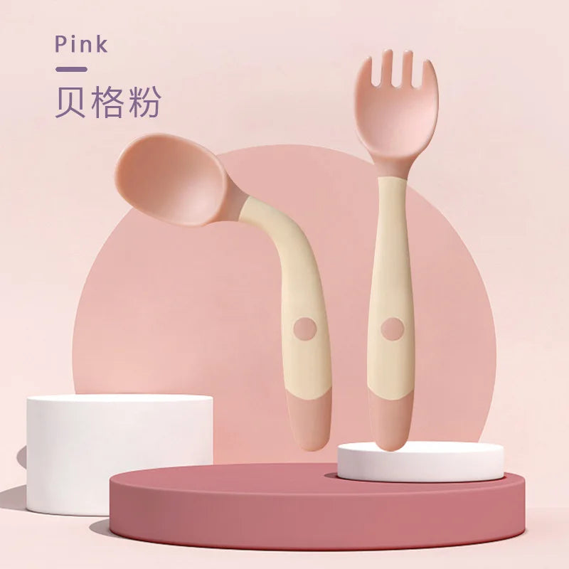 360° Silicone Baby Self-Feeding Spoon & Fork Set