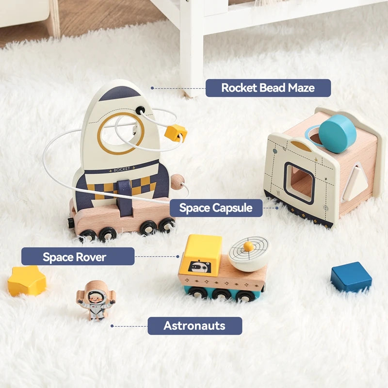 Wooden Astronaut Toy – Montessori Space Play Gift
