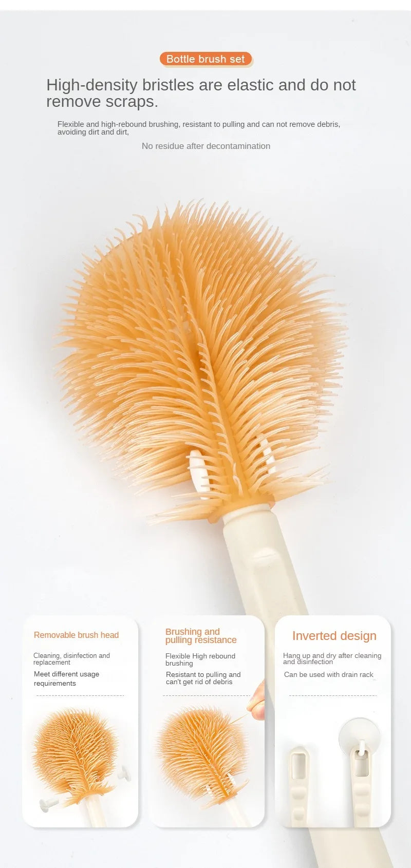 Baby Bottle Cleaning Brush Set with Drying Rack – Travel Size, Silicone Bristles