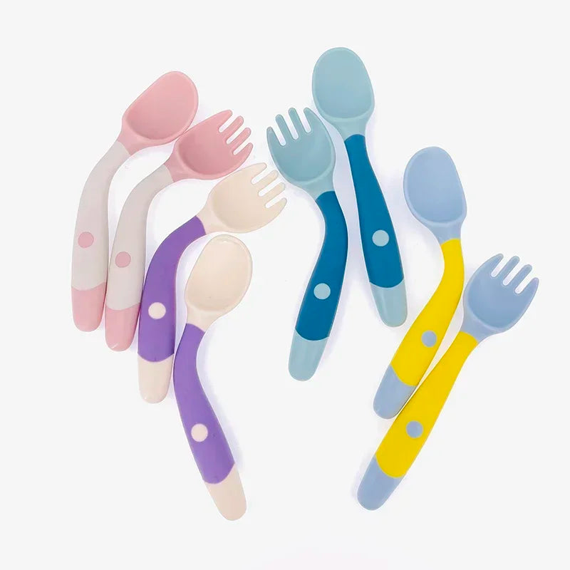 360° Silicone Baby Self-Feeding Spoon & Fork Set
