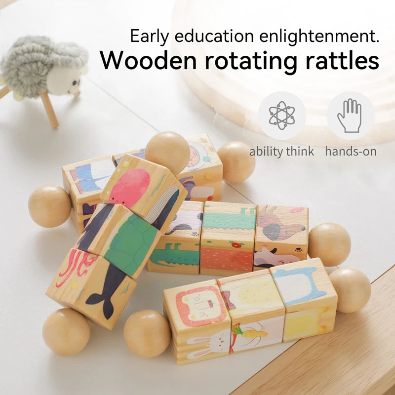 Wooden Baby Rattle – Rotating Animal Matching Toy