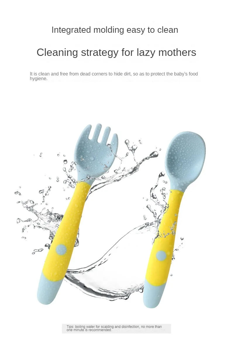 360° Silicone Baby Self-Feeding Spoon & Fork Set