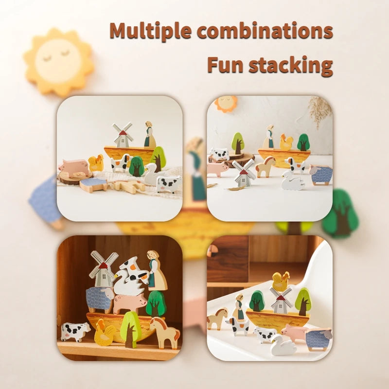 Wooden Animal Blocks – Baby Farm Stacking Toy Gift