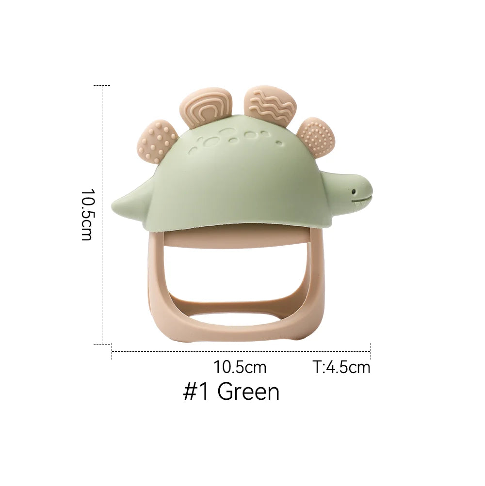 Baby Silicone Teether – Dinosaur & Wooden Ring Toy