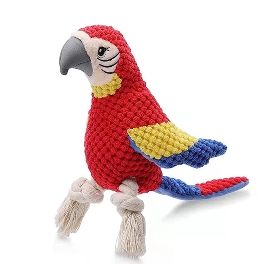 Plush Parrot Dog Toy – Tough & Squeaky