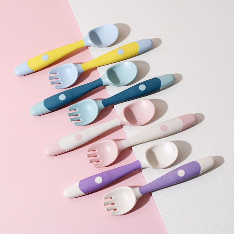 360° Silicone Baby Self-Feeding Spoon & Fork Set