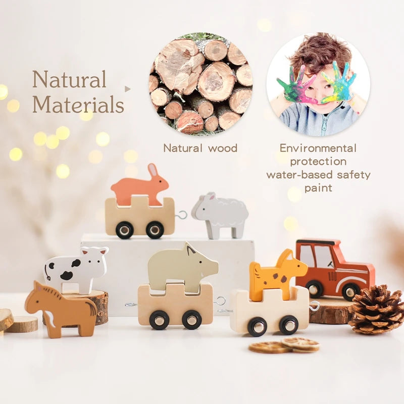 Wooden Animal Train Blocks – Montessori Stacking Toy