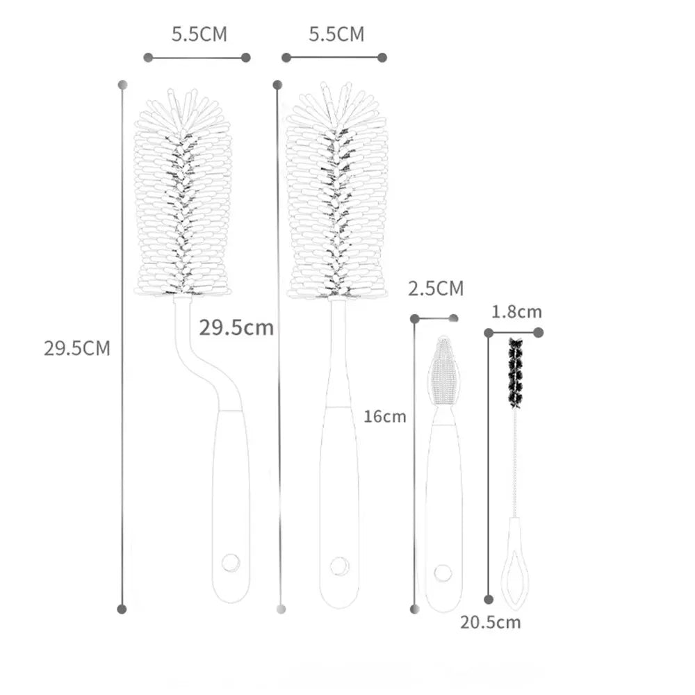 3-Piece Silicone Bottle Cleaning Brush Set