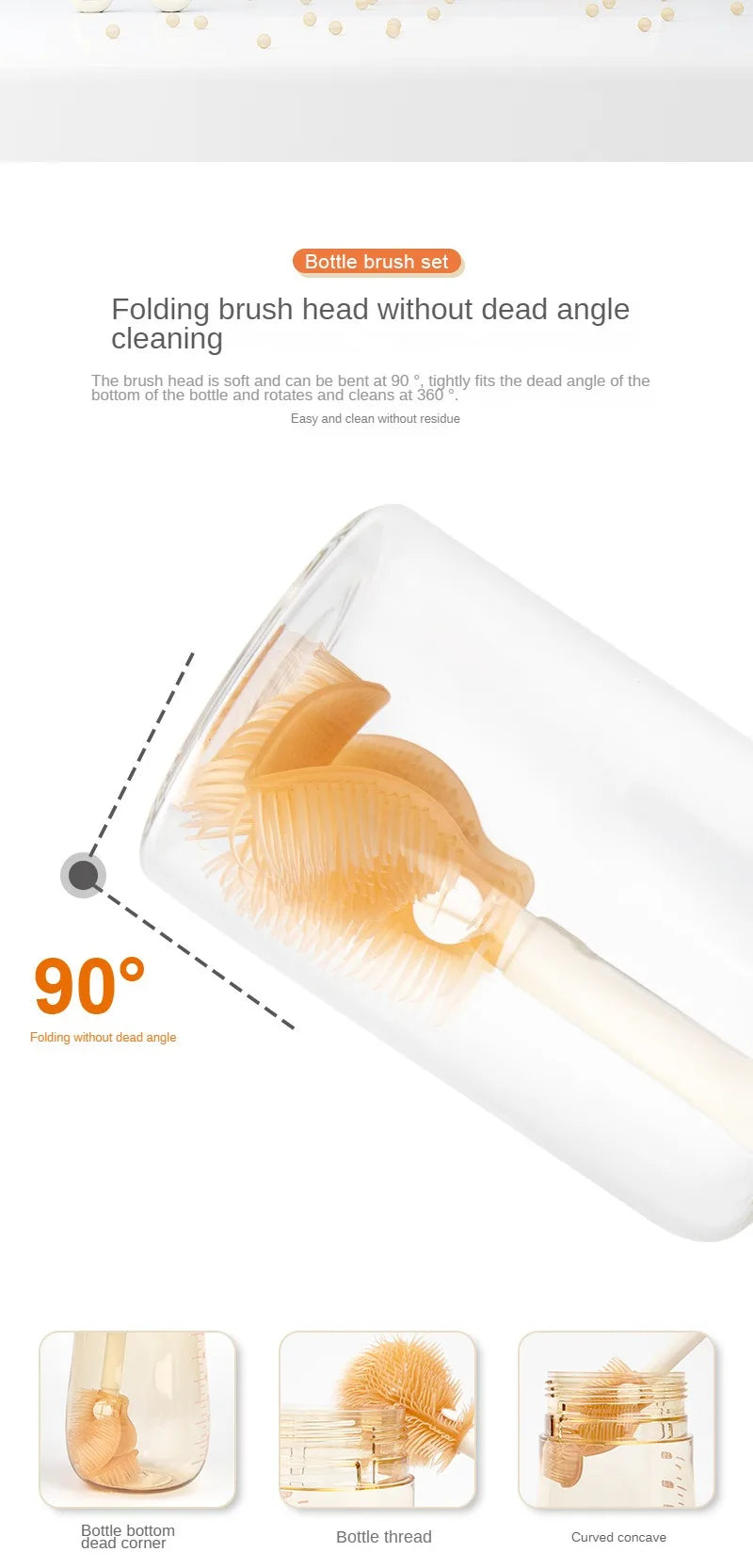 Baby Bottle Cleaning Brush Set with Drying Rack – Travel Size, Silicone Bristles
