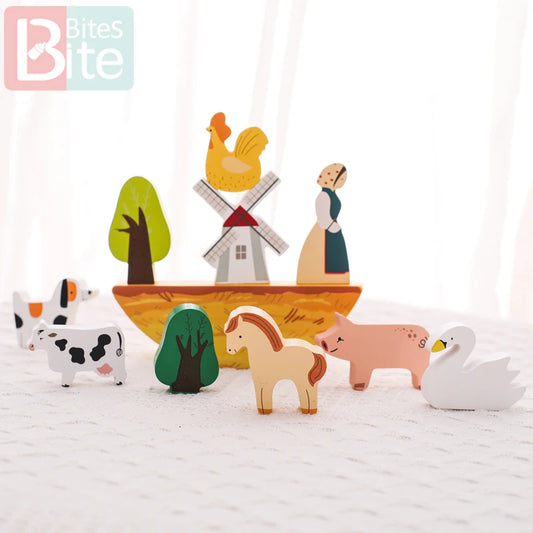 Wooden Animal Blocks – Baby Farm Stacking Toy Gift
