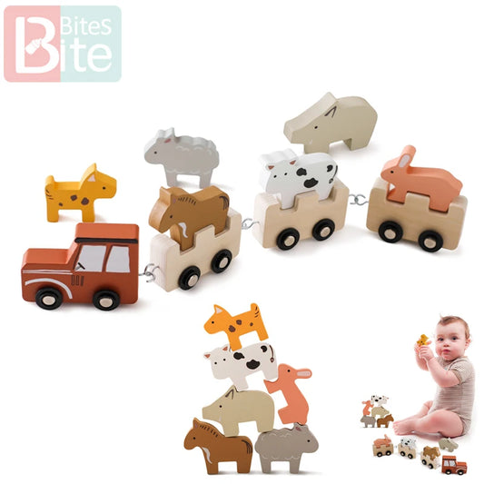 Wooden Animal Train Blocks – Montessori Stacking Toy