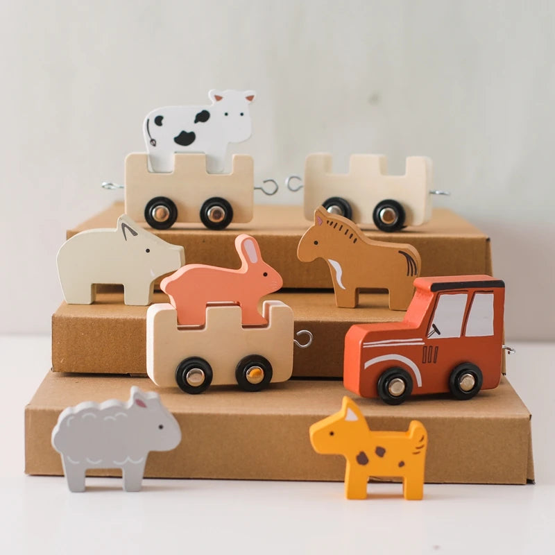 Wooden Animal Train Blocks – Montessori Stacking Toy